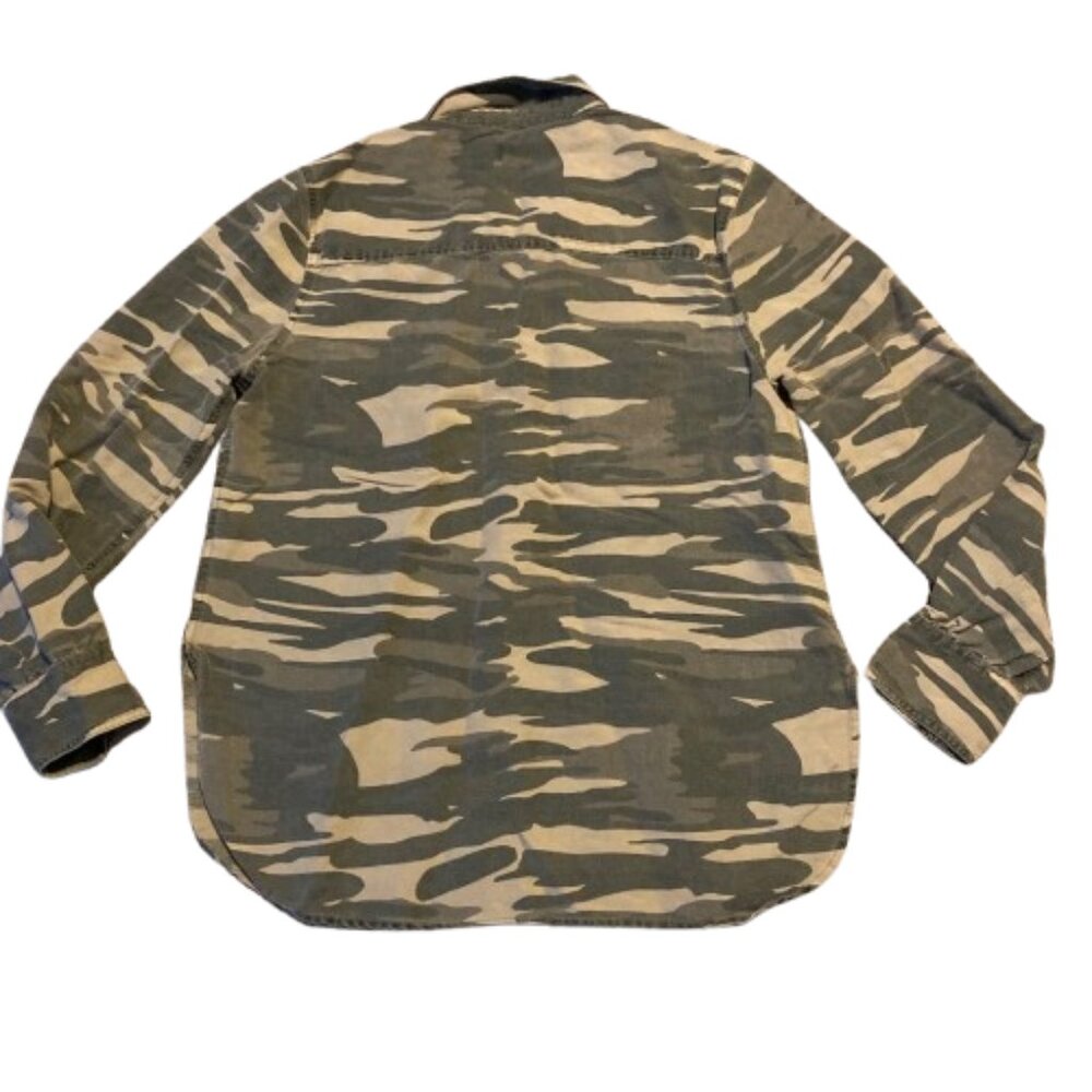 Lucky Brand Camouflage Distressed Button Up Shirt Linen Blend Womens Small - Picture 7 of 9